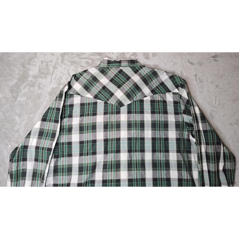 Wrangler Shirt Mens XL Rodeo Western Pearl Snap Cowboy Green Plaid Ranch Relaxed - Picture 10 of 14